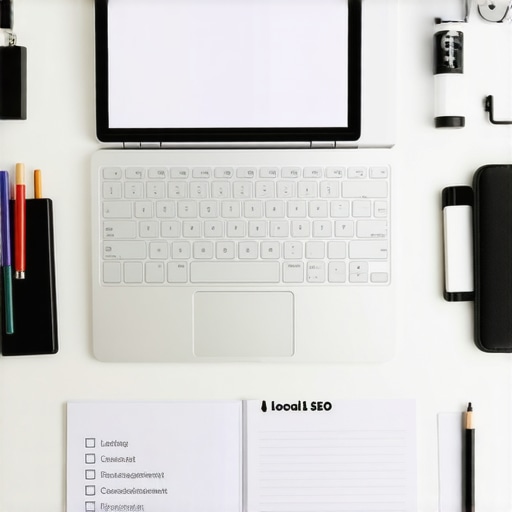 A workspace scene showing tools and checklists for managing local business listings