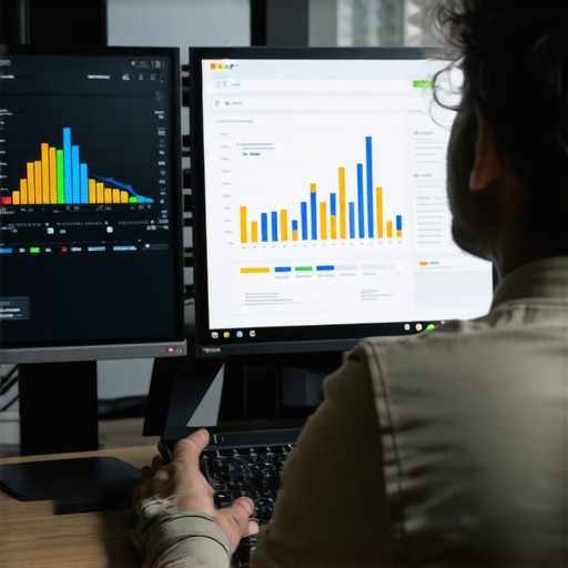 A person analyzing local SEO data and rankings on a computer setup.
