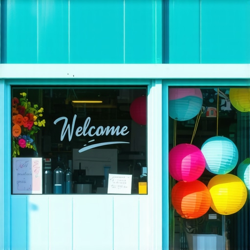 Business storefront with welcoming signage