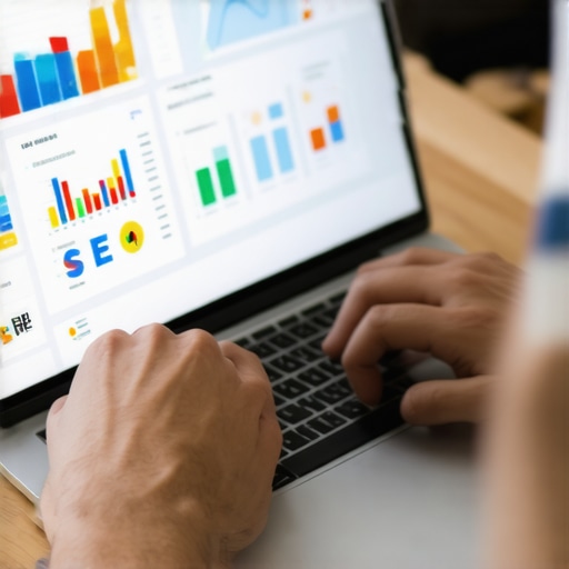 Person analyzing local SEO data on a laptop for GBP maintenance.