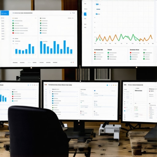 Multiple computer monitors displaying SEO tools and analytics for local listing optimization.