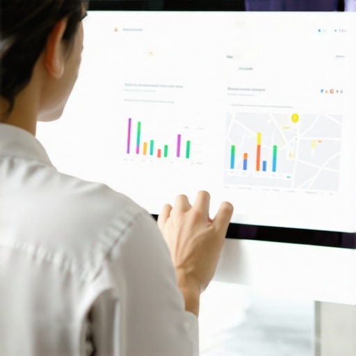 Business owner working on GBP optimization with analytics and maps on screen