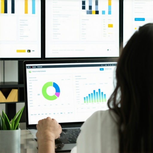 Person analyzing local SEO data on multiple computer screens