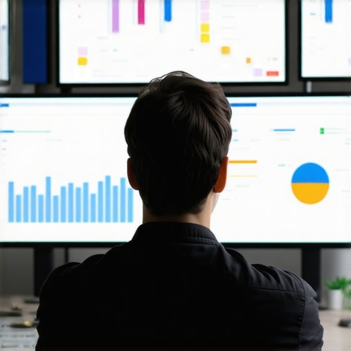 A professional analyzing ranking reports and citation data on multiple screens.