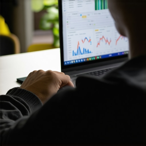 Local SEO Maintenance Tools in Action Person managing local SEO with specialized software dashboards