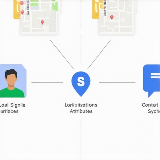 Diagram showing various local listing signals like citations, attributes, and content aligned to improve Google Business Profile rankings.