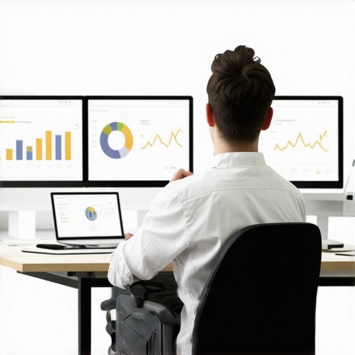 SEO Tools Workspace for Local Listings A professional workspace featuring SEO dashboards and analytics tools for managing local listings effectively