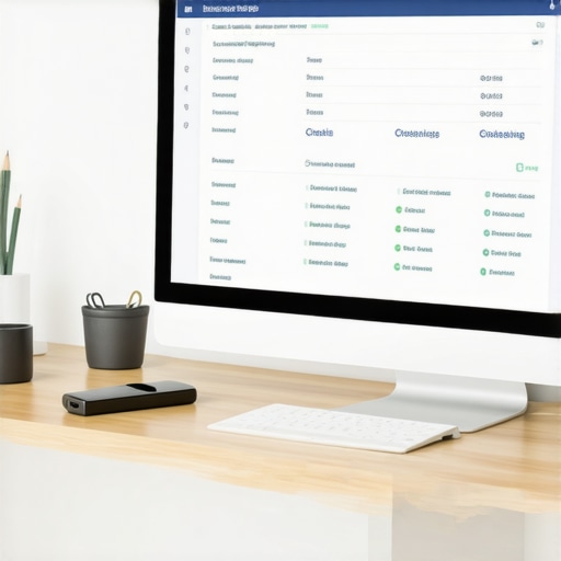 Computer monitor displaying local SEO dashboard with ranking metrics and citation reports.
